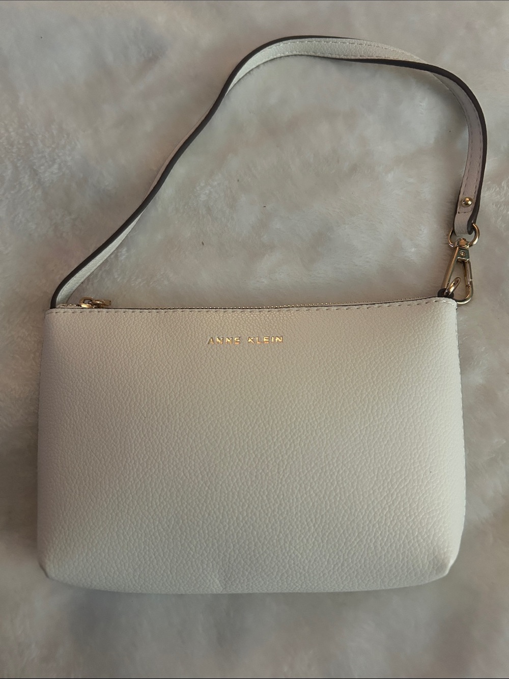 Anne Klein Off-White Leather Shoulder Bag with Gold Hardware